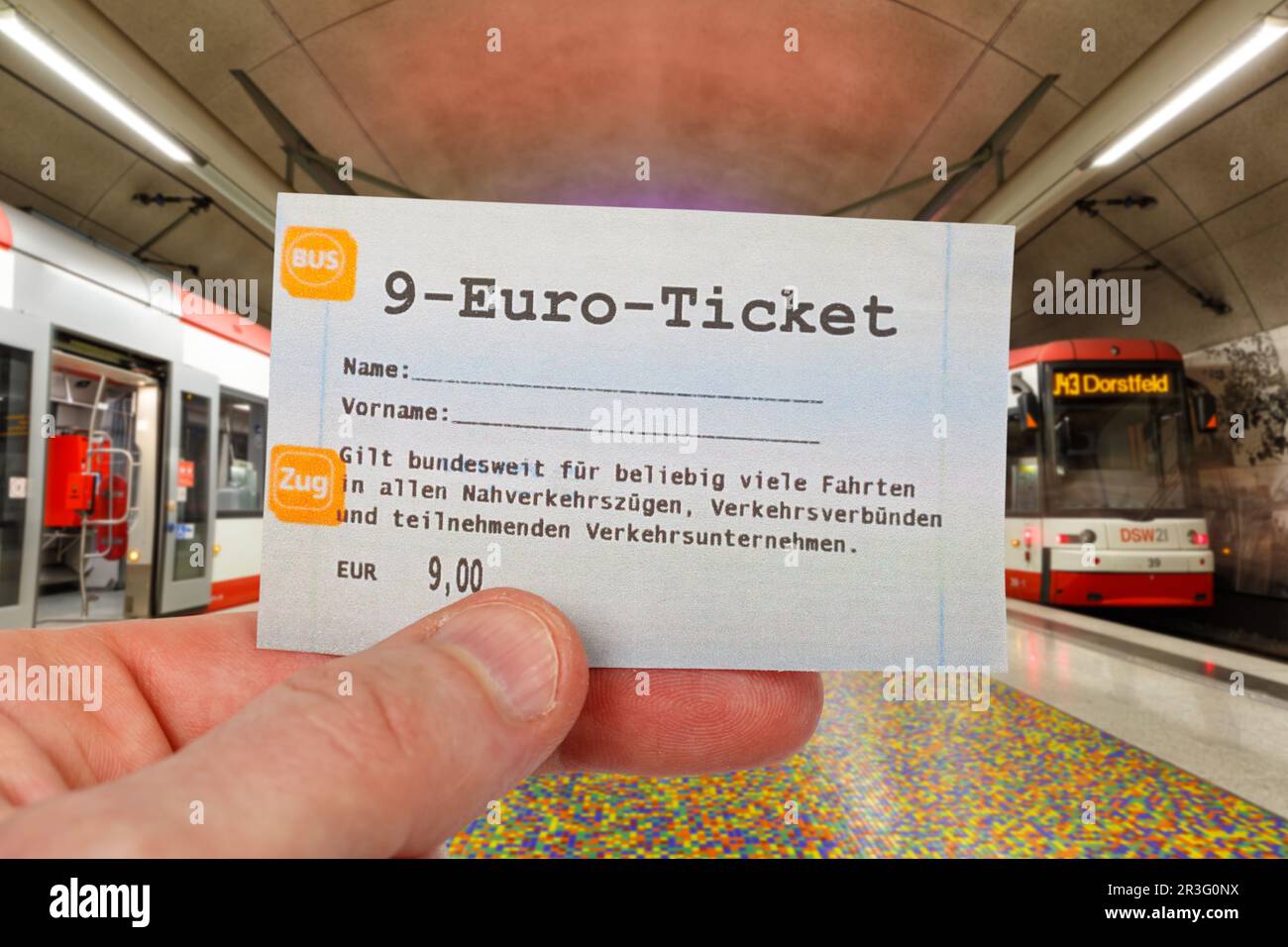 9 Euro ticket 9 Euro ticket with light rail metro subway photo montage