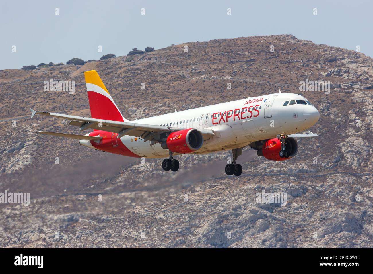 Iberia Express Airbus A320 aircraft Santorini Airport in Greece Stock