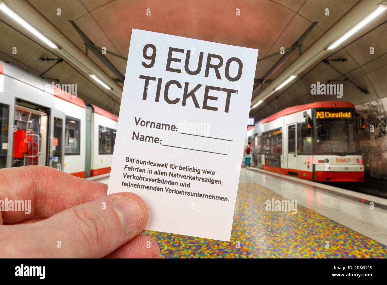 9 Euro ticket 9 Euro ticket with light rail metro subway photo montage