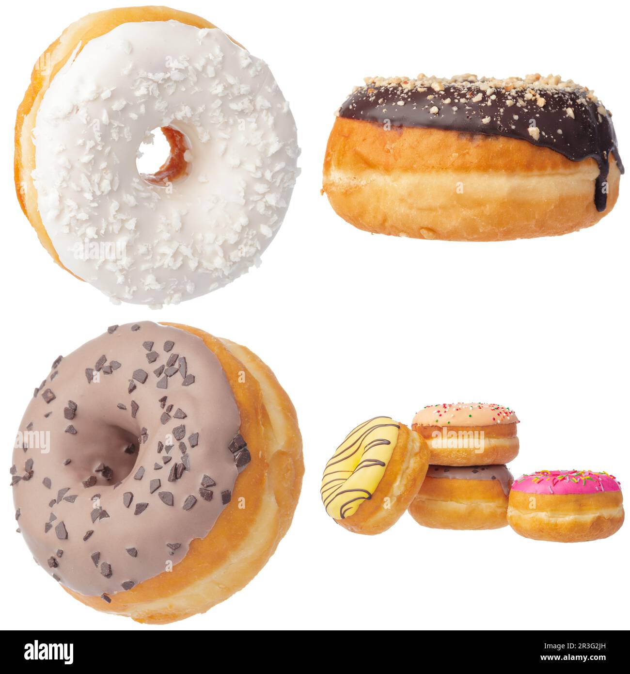 Set of various colorful donuts isolated on white background Stock Photo ...