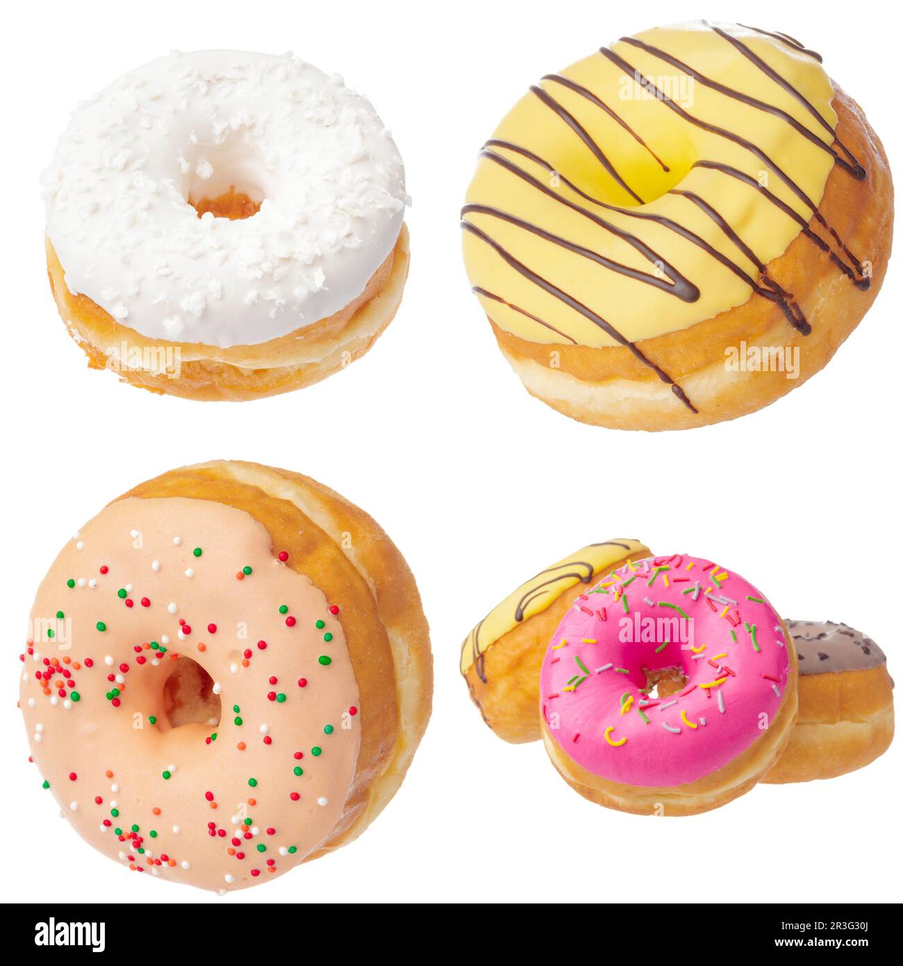 Set of various colorful donuts isolated on white background Stock Photo ...