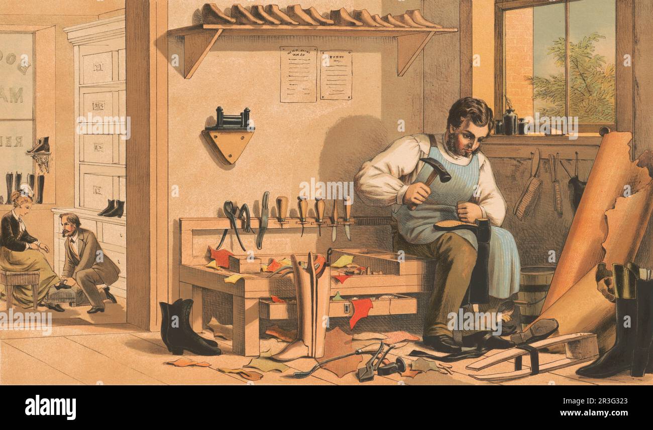 Prang's aids for object teaching, shoemaker. Stock Photo