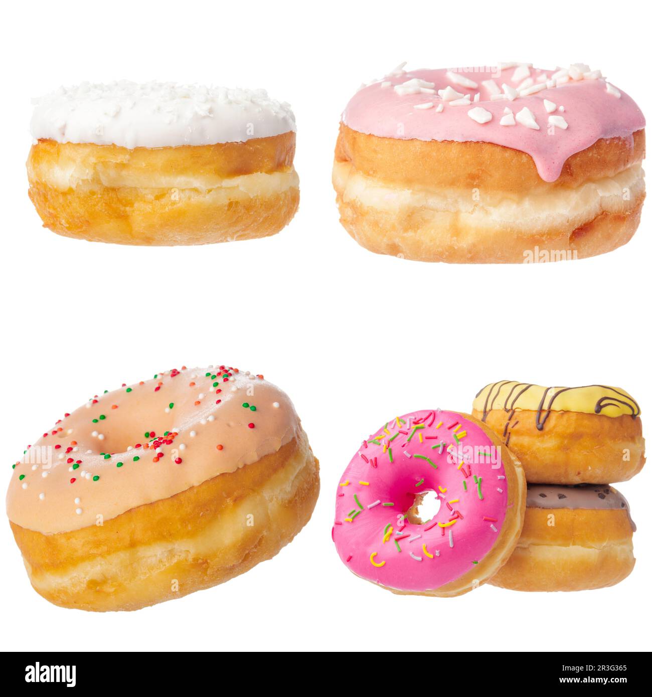 Set of various colorful donuts isolated on white background Stock Photo ...