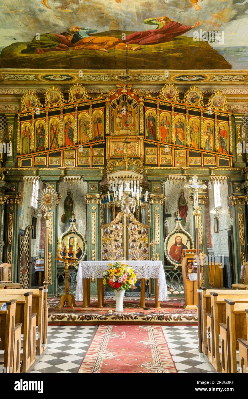 iglesia de San Nicolas y San Juan Bautista, catolica griega, construida en 1837,Tyrawa Solna, valle del rio San, ,Cárpatos, Polonia, europe. Stock Photo
