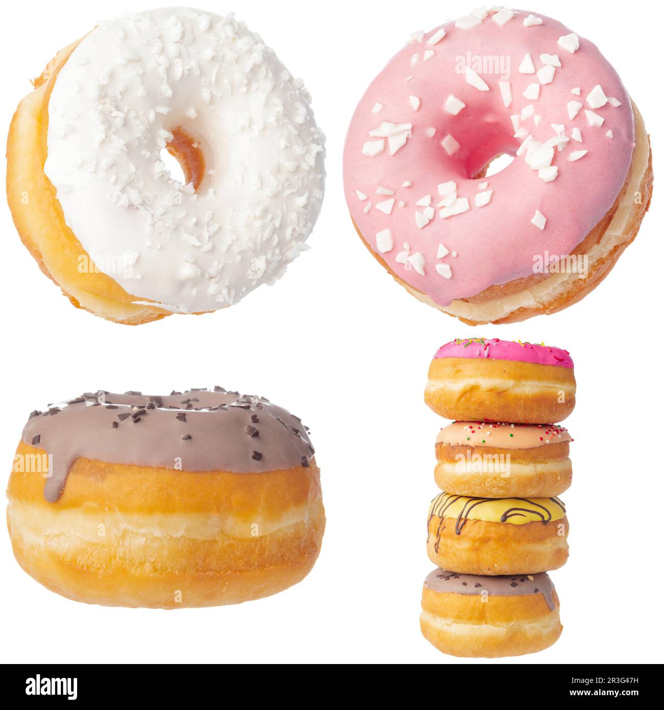 Set of various colorful donuts isolated on white background Stock Photo ...