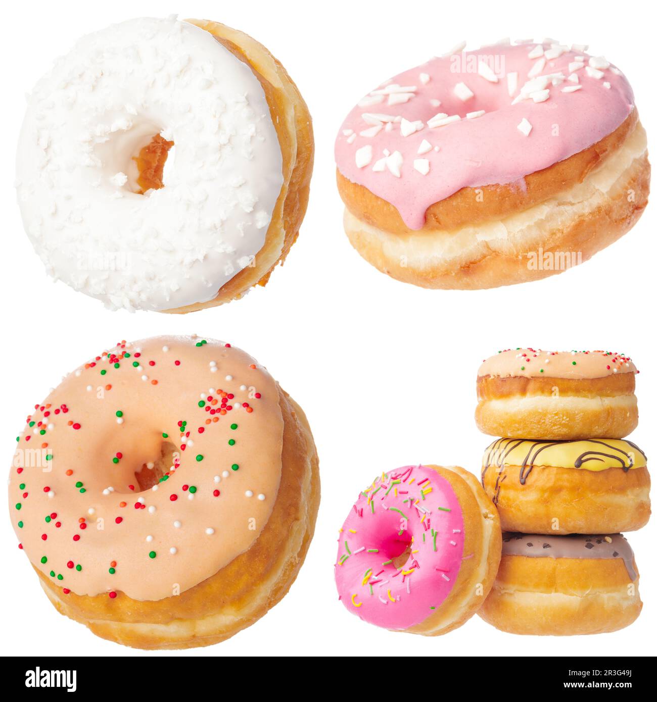 Set of various colorful donuts isolated on white background Stock Photo ...