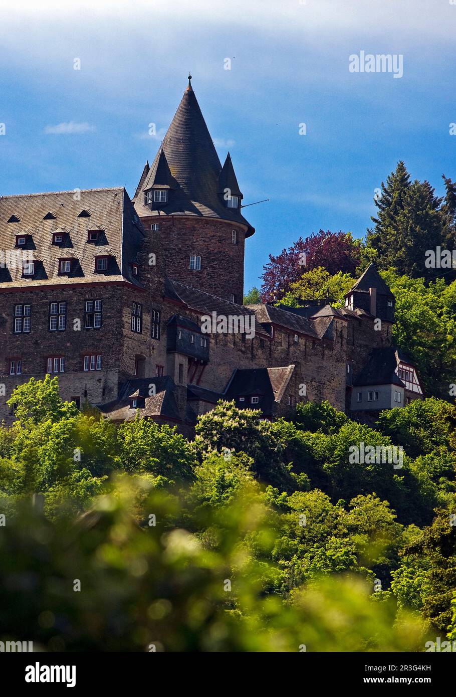 Stahleck Castle, UNESCO World Heritage Site and now a youth hostel, Bacharach, Germany, Europe Stock Photo
