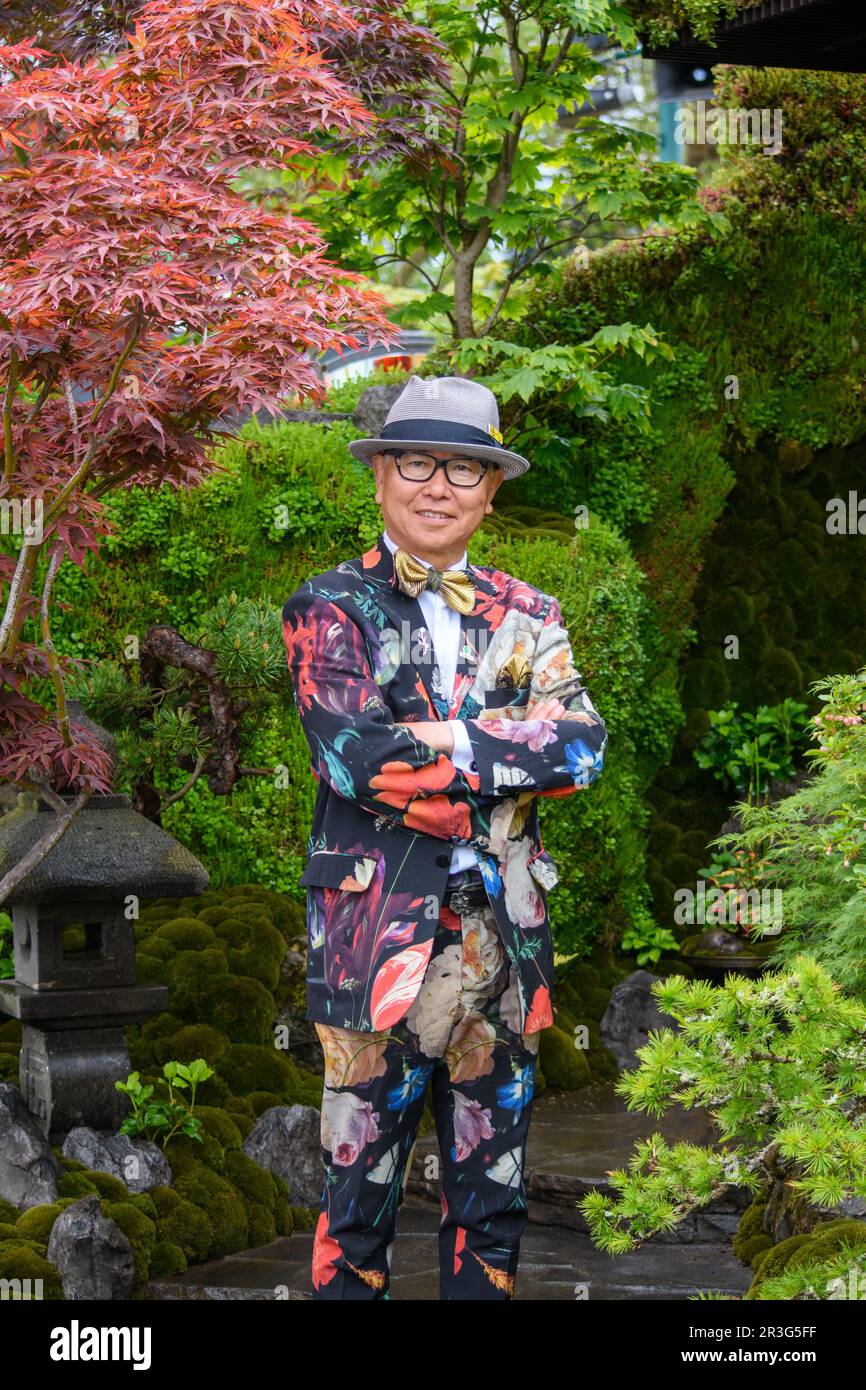 London, UK, 22nd May 2023, Chelsea Flower Show begins on 23rd May 2023. This year's theme is the restorative power of gardens and gardening, both for people and the environment. Kazuyuki Ishihara designed a Japanese style garden called The Biophilic Garden Otsu – Hanare. The garden won a Gold medal at the Chelsea Flower Show 2023. Hanare means an outbuilding in Japanese with biophilia, the human tendency to be associated with other forms of life in nature., Andrew Lalchan Photography/Alamy Live News Stock Photo