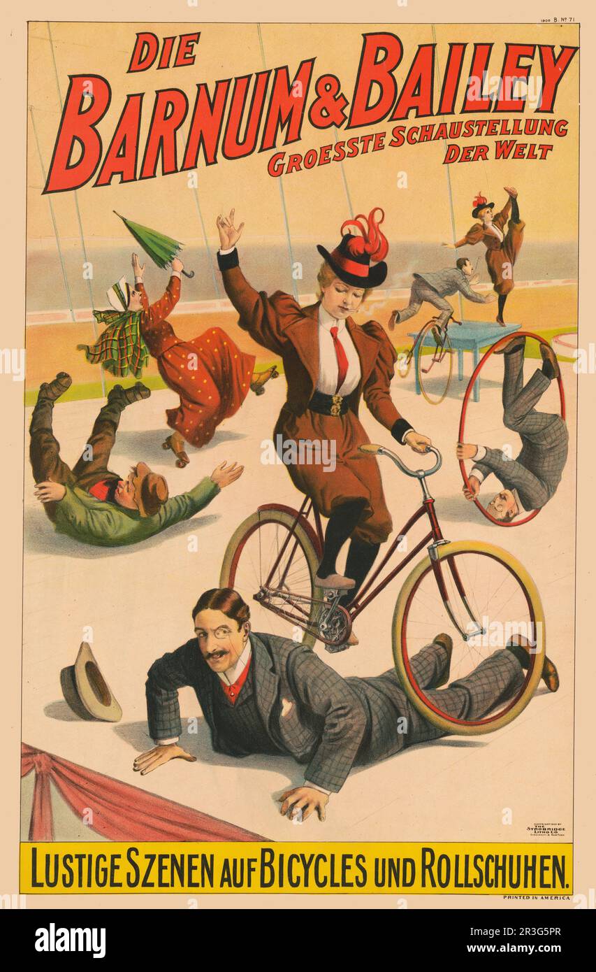 Vintage Barnam & Bailey German circus poster of performers with ...