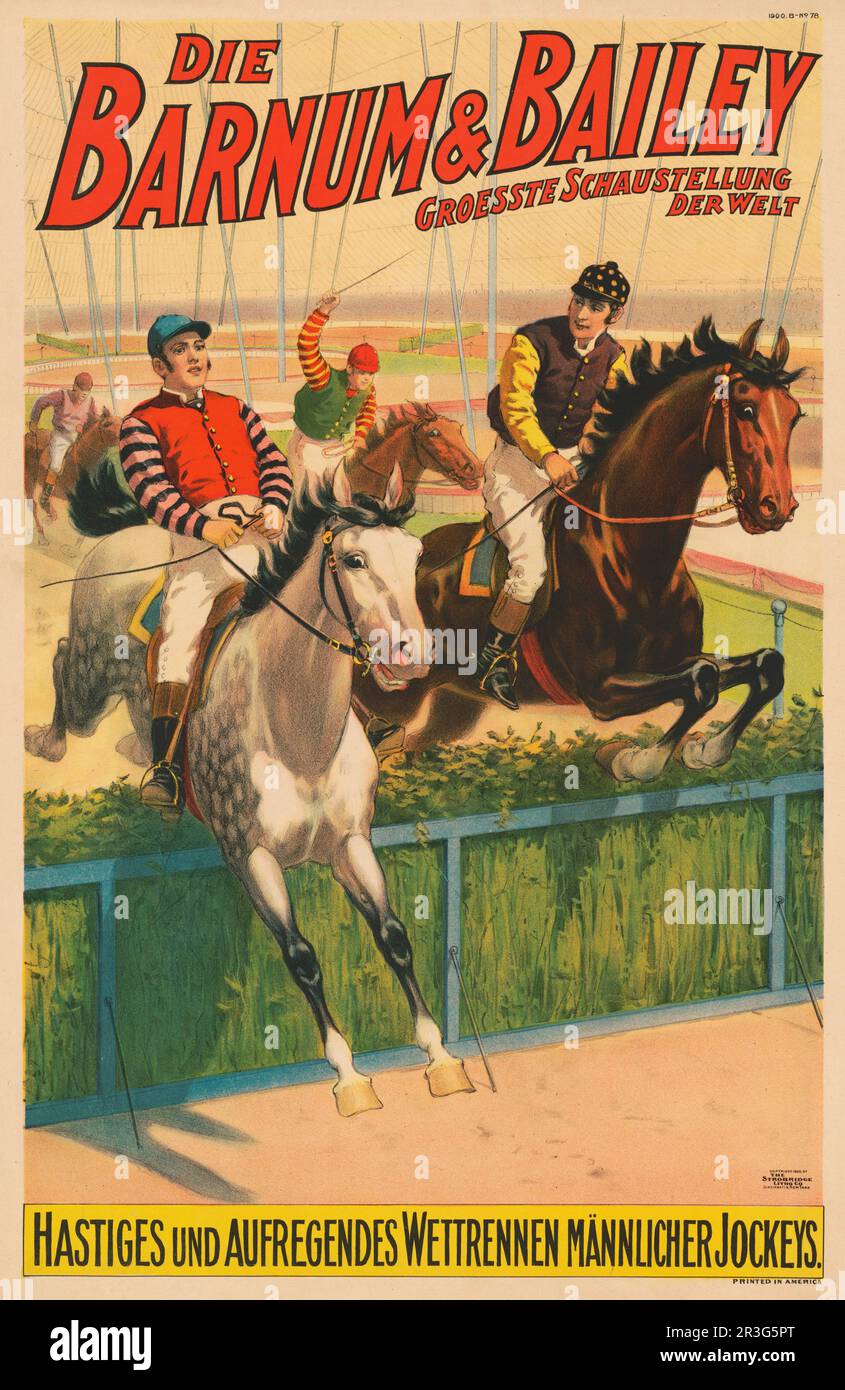 Vintage German Barnum & Bailey circus poster showing jockeys on horses