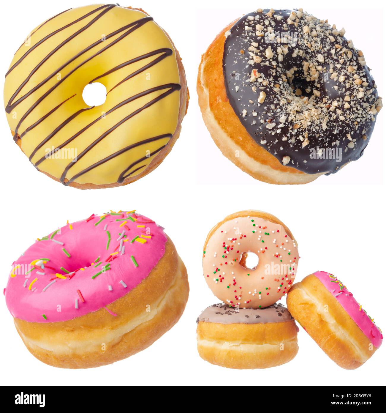 Set of various colorful donuts isolated on white background Stock Photo ...