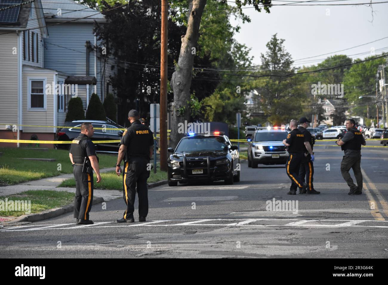 Hackensack, United States. 23rd May, 2023. Several police officers from