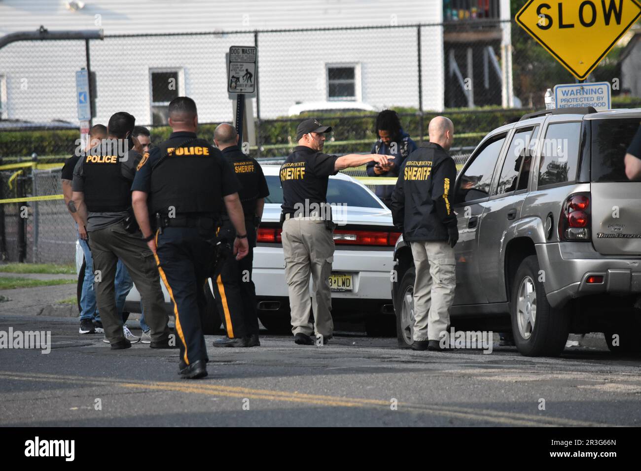Hackensack, United States. 23rd May, 2023. Several police officers from