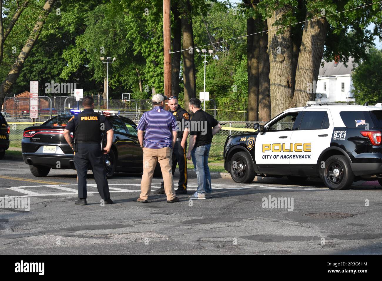 Hackensack, United States. 23rd May, 2023. Several police officers from
