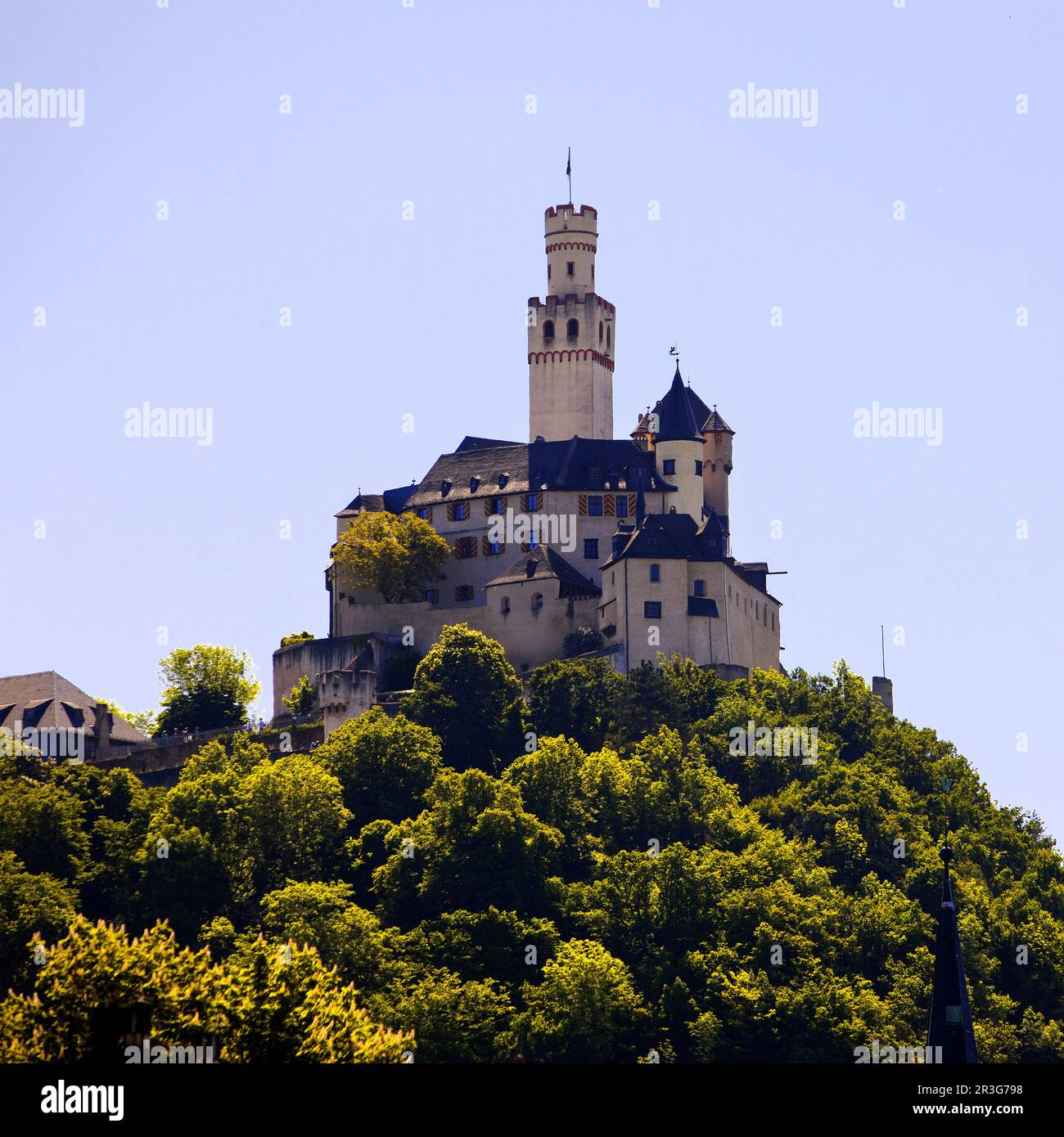Marksburg, hilltop castle on the Middle Rhine, Braubach, Rhineland-Palatinate, Germany, Europe Stock Photo