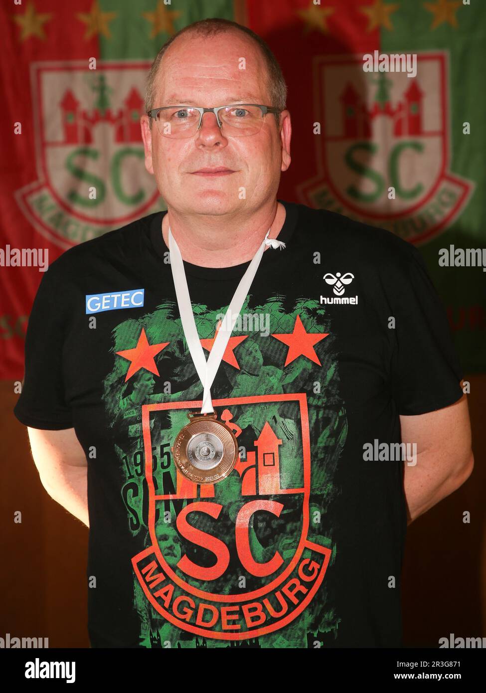 Managing Director Marc-Henrik Schmedt SC Magdeburg in German Handball Champion 2022 T-Shirt Stock Photo