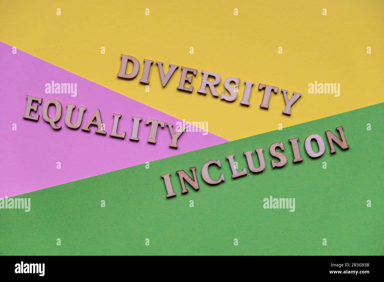 Message DIVERSITY INCLUSION EQUALITY. Motivational Words Quotes Concept. Colorful background. Minimalistic creative concept. Ide Stock Photo