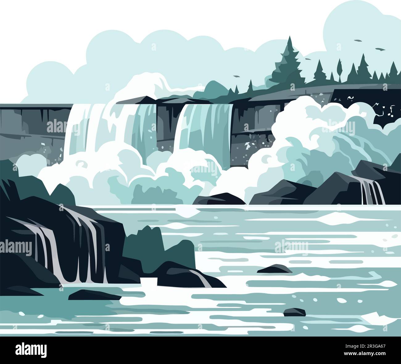 Mountain landscape with flowing water and trees Stock Vector Image ...