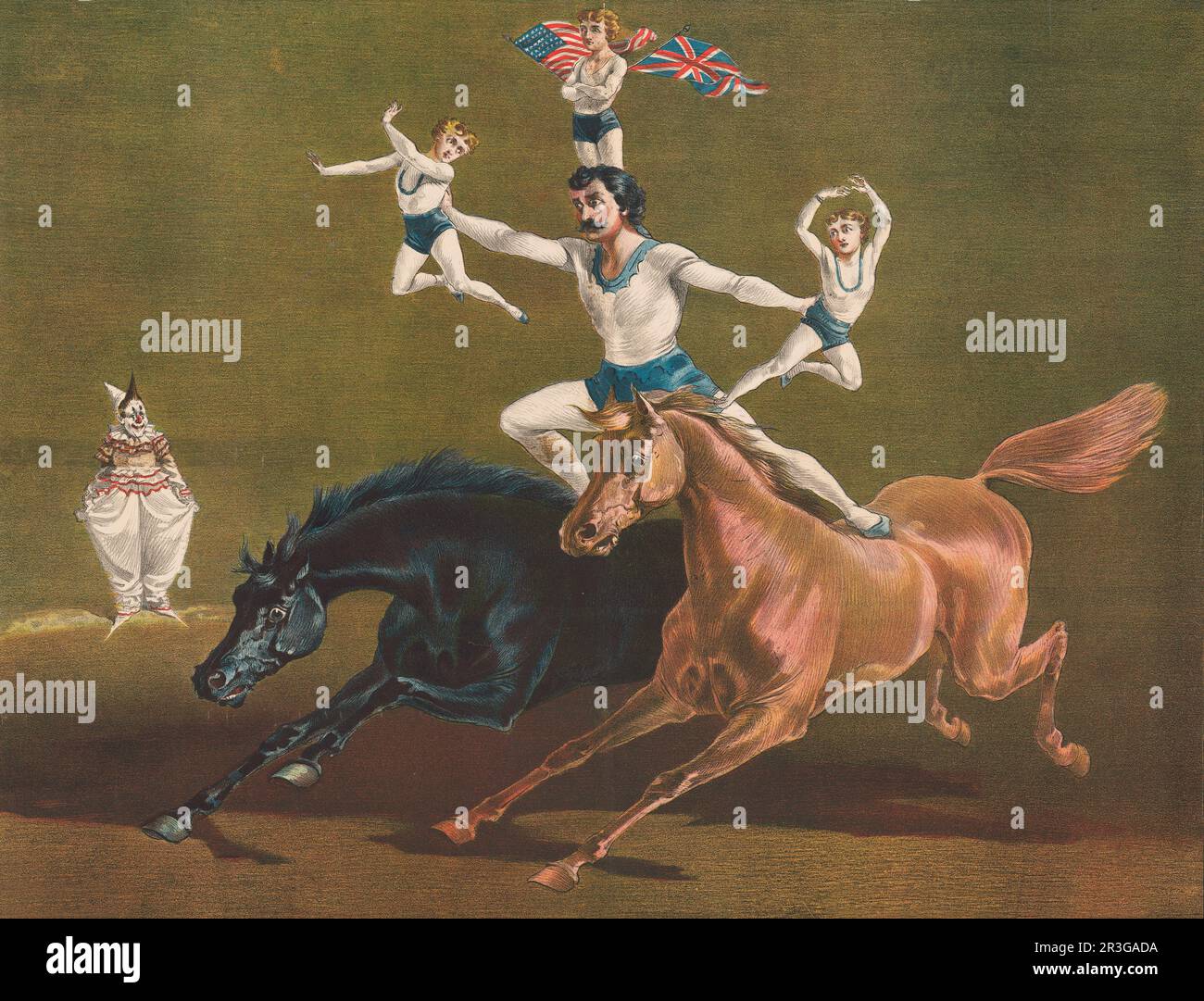 Acrobats on horseback. Stock Photo