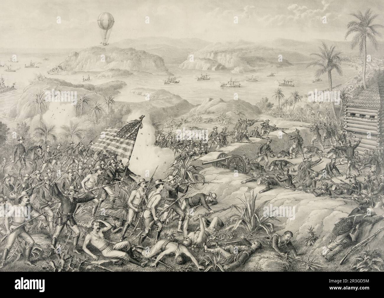 Capture of El Caney, El Paso & fortifications of Santiago, Cuba during the Spanish American War, 1898. Stock Photo