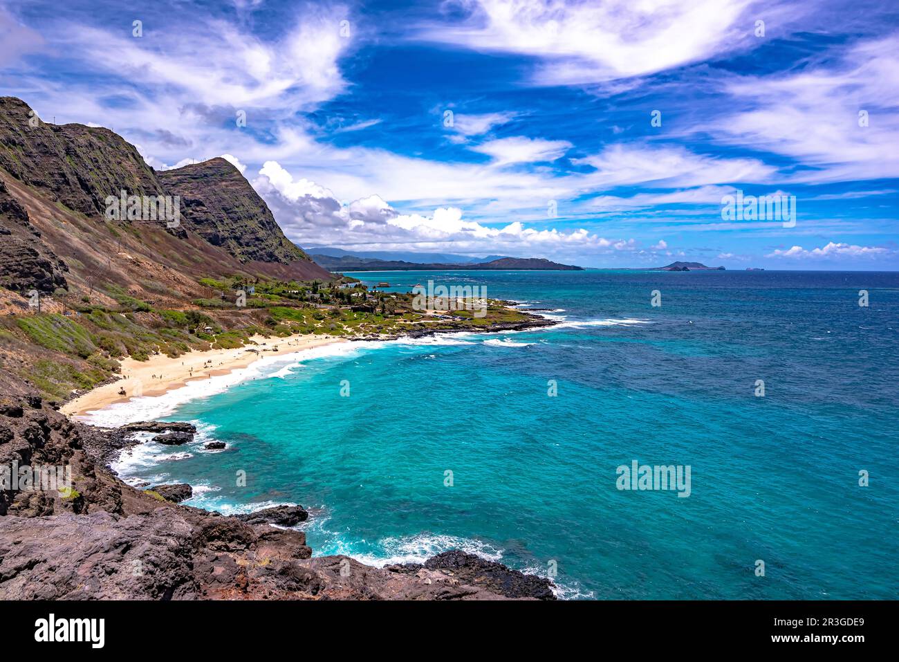 Makapuu Beach looking towards Waimanalo Bay on the Windward coast of Oahu, Hawaii. Stock Photo