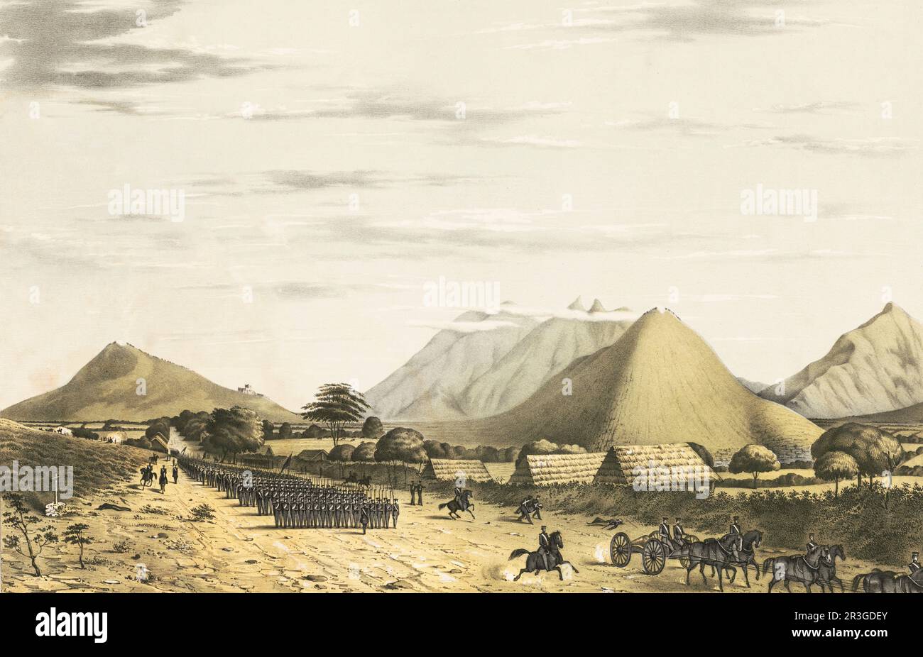 September 21, 1846 - Soldiers marching in formation on the Saltillo road during the Mexican American War. Stock Photo