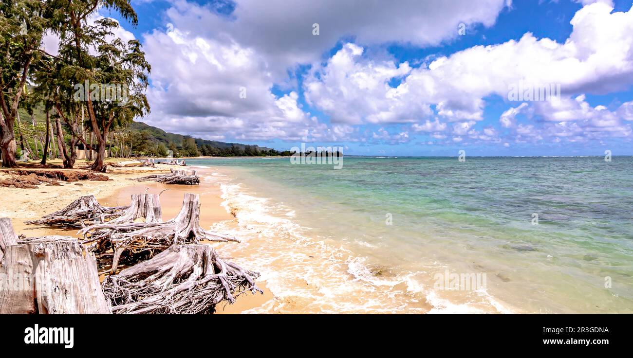 Ocean beach and pscenic views at Kualoa, Oahu, Hawaii Stock Photo
