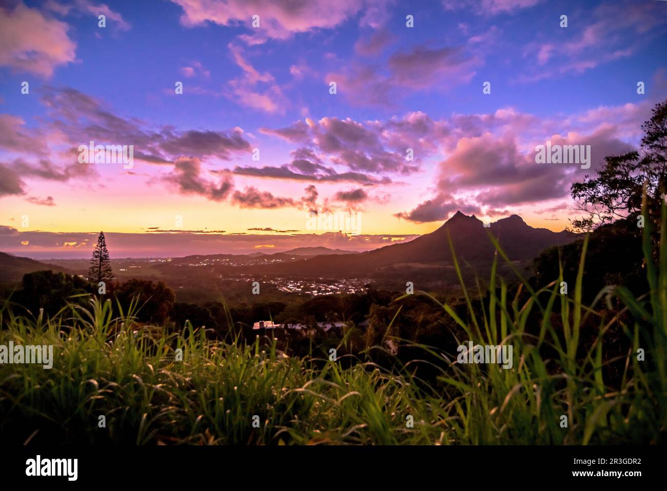 Beautiful early morning sunrise on east side of oahu hawaii Stock Photo
