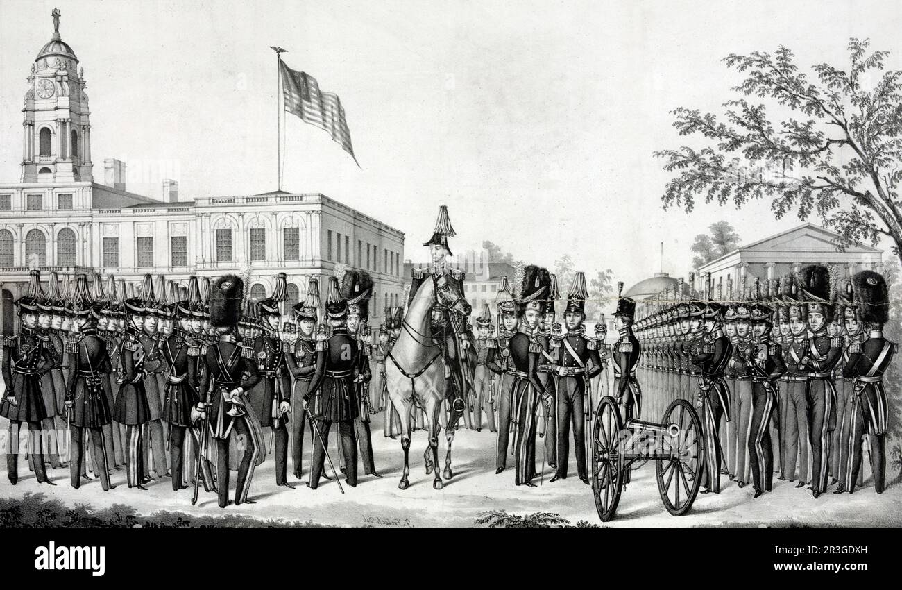 38th Regiment Jefferson Guards, New York State Artillery, in front of