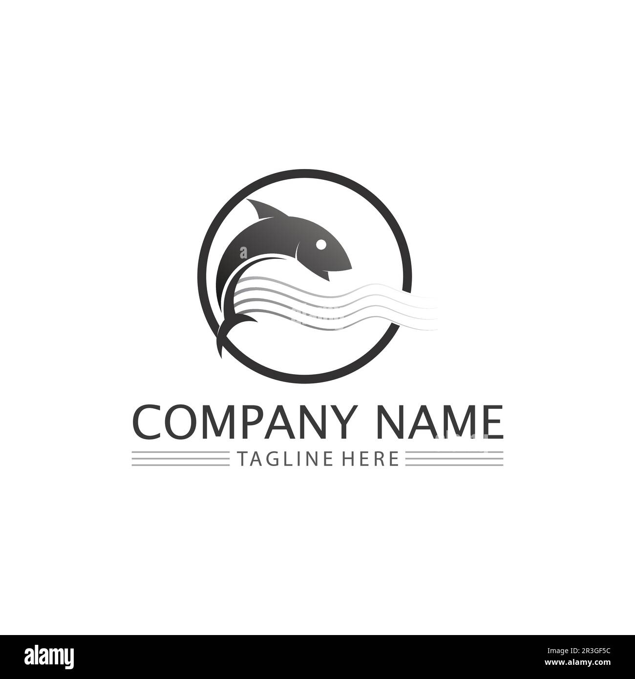 fish icons showing aquatic and animals logo tails and gills Stock