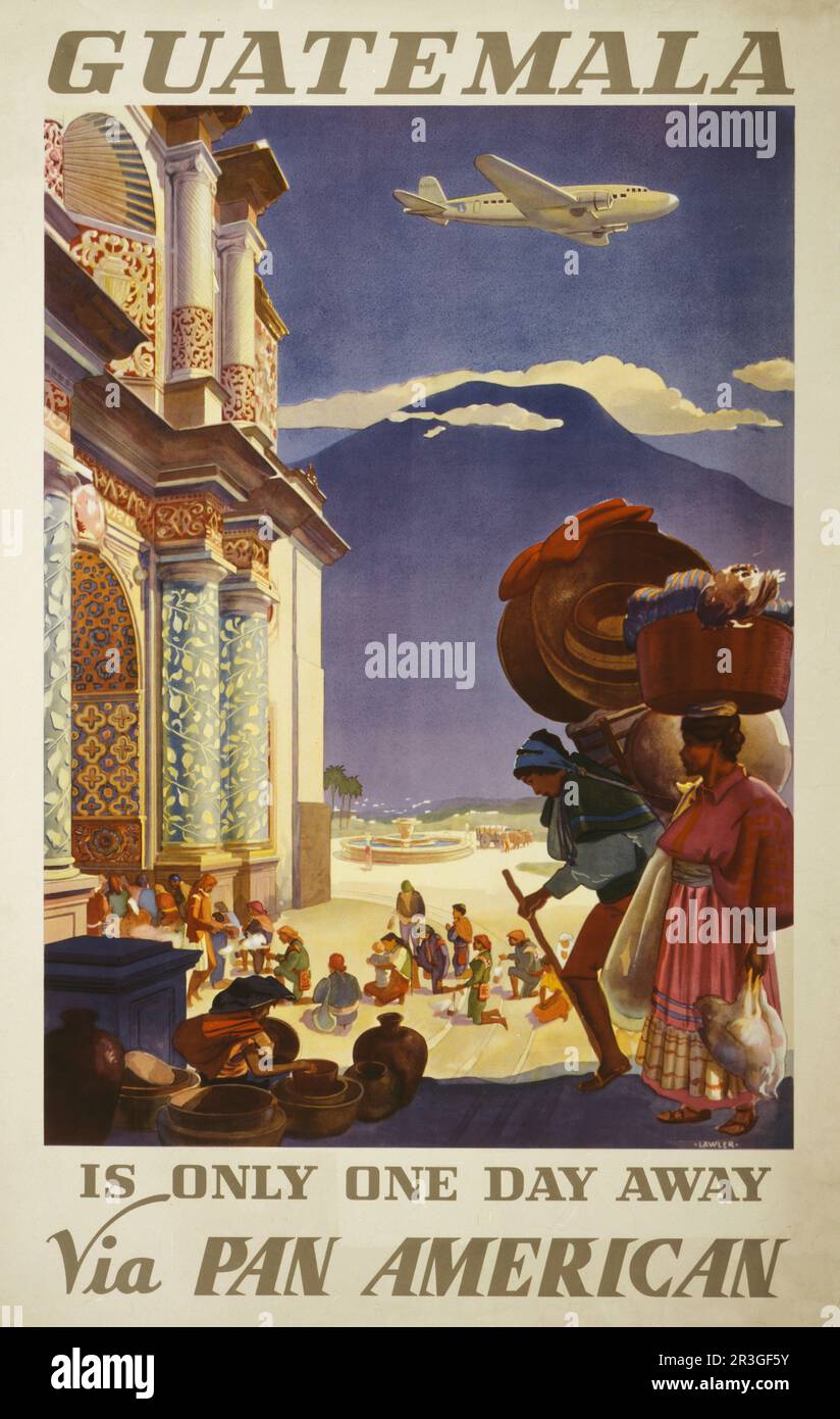 Vintage travel poster for Guatemala, circa 1938. Stock Photo