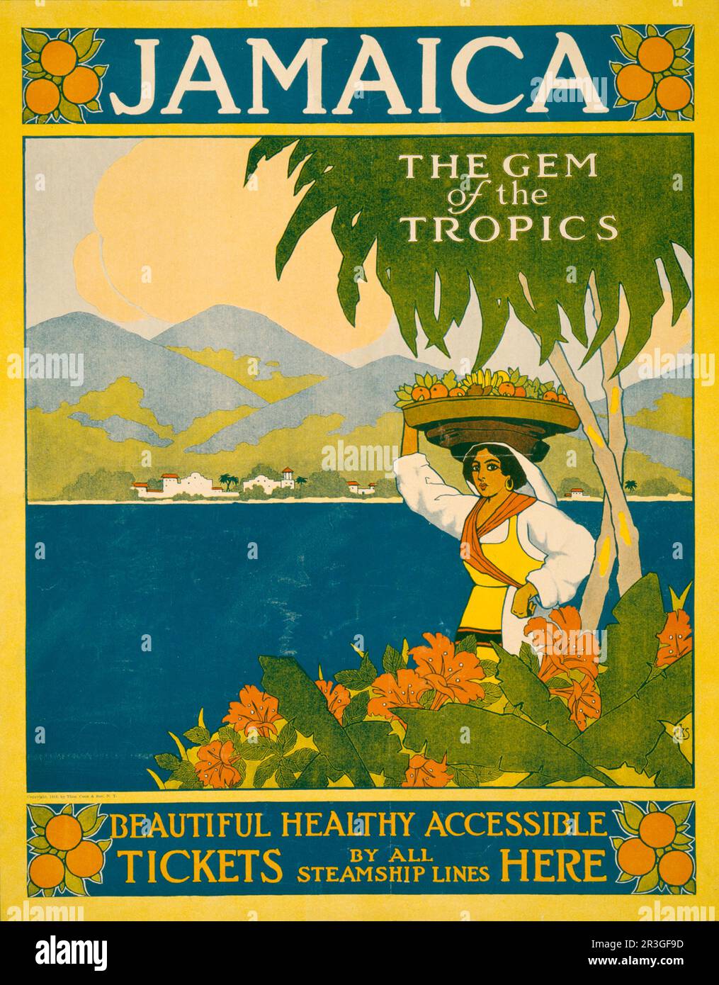 Vintage travel poster for Jamaica, the gem of the tropics, circa 1910. Stock Photo