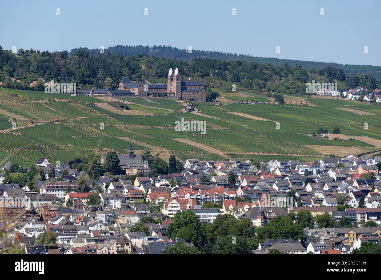Ruedesheim on the Rhine and St. Hildegard Abbey Stock Photo