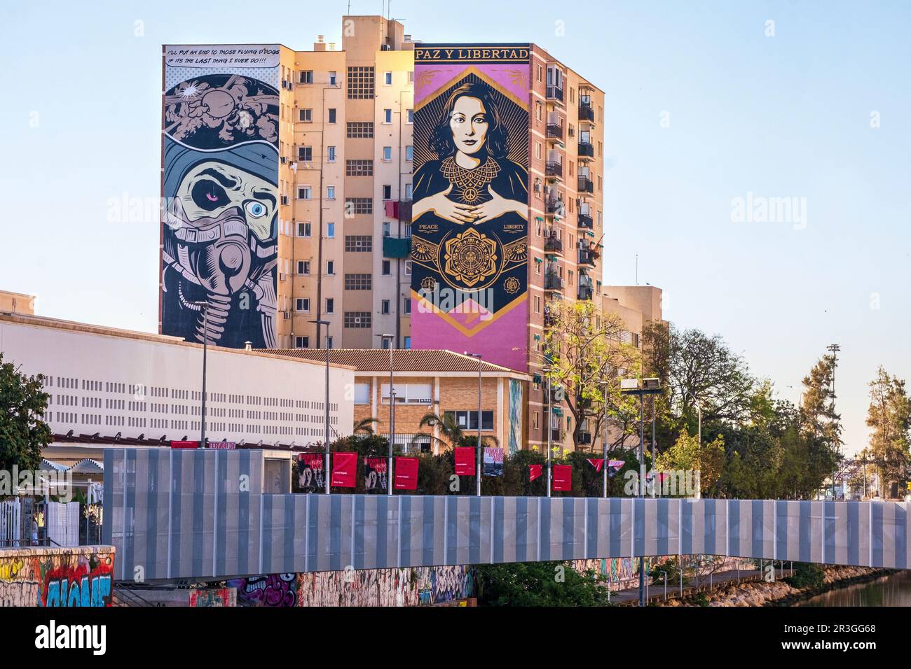 'Paz y Libertad' mural -- Málaga, Andalucía, Spain Stock Photo