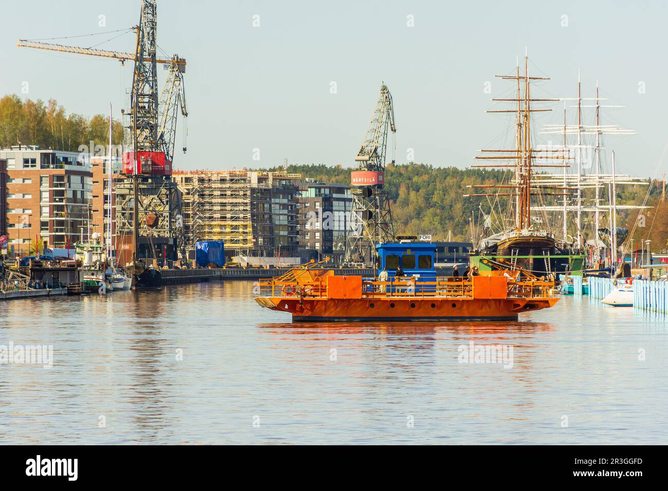 Ferry called Föri across the Aurajoki river in Turku Finland Stock Photo