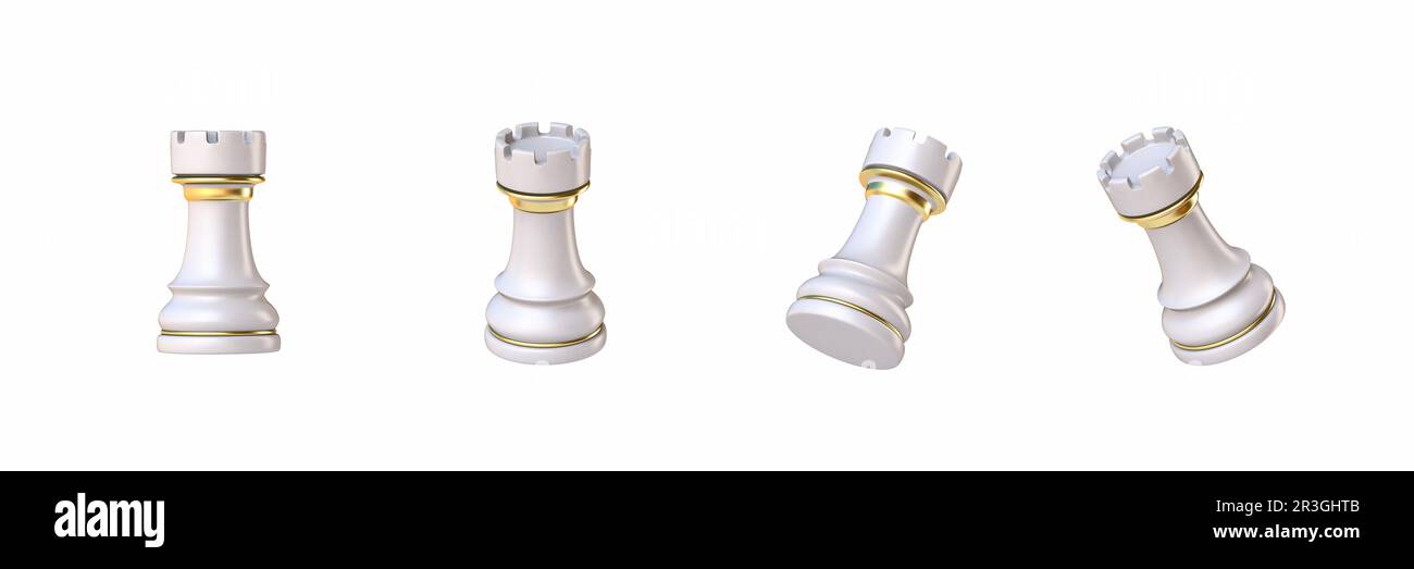 White chess Rook in four different angled views 3D Stock Photo