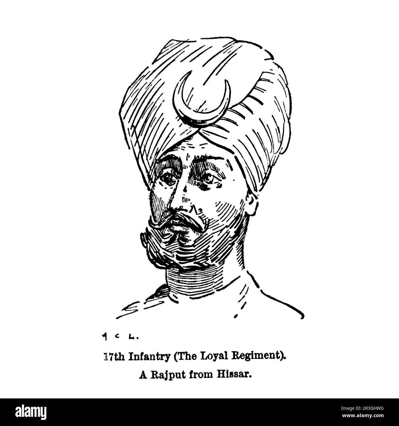 17th Infantry (The Loyal Regiment). A Rajput from Hissar Sketch by Major Alfred Crowdy Lovett, (1862-1919) from the book ' The armies of India ' by Major George Fletcher MacMunn, (1869-1952) Publication date 1911 Publisher London, Adam and Charles Black Stock Photo