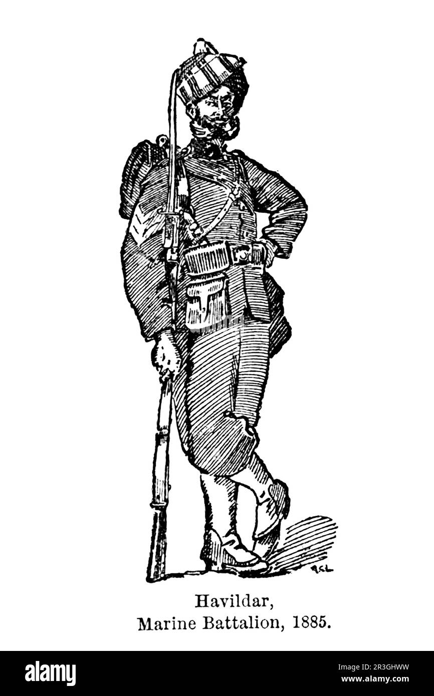 Havildar, (Sergeant) Marine Battalion, 1886. Sketch by Major Alfred Crowdy Lovett, (1862-1919) from the book ' The armies of India ' by Major George Fletcher MacMunn, (1869-1952) Publication date 1911 Publisher London, Adam and Charles Black Stock Photo