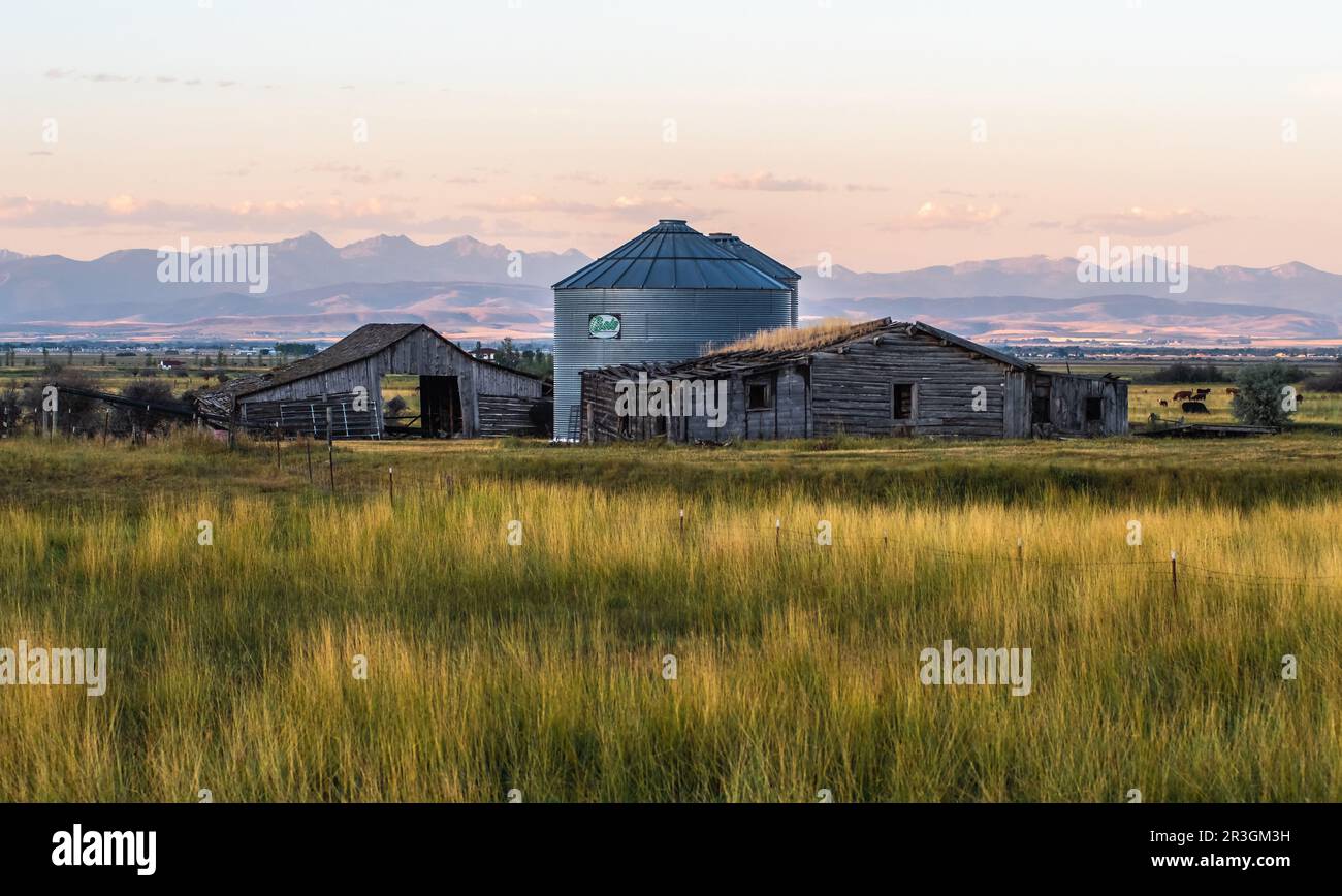 Classic Old Barn and Silos Landscape Stock Photo