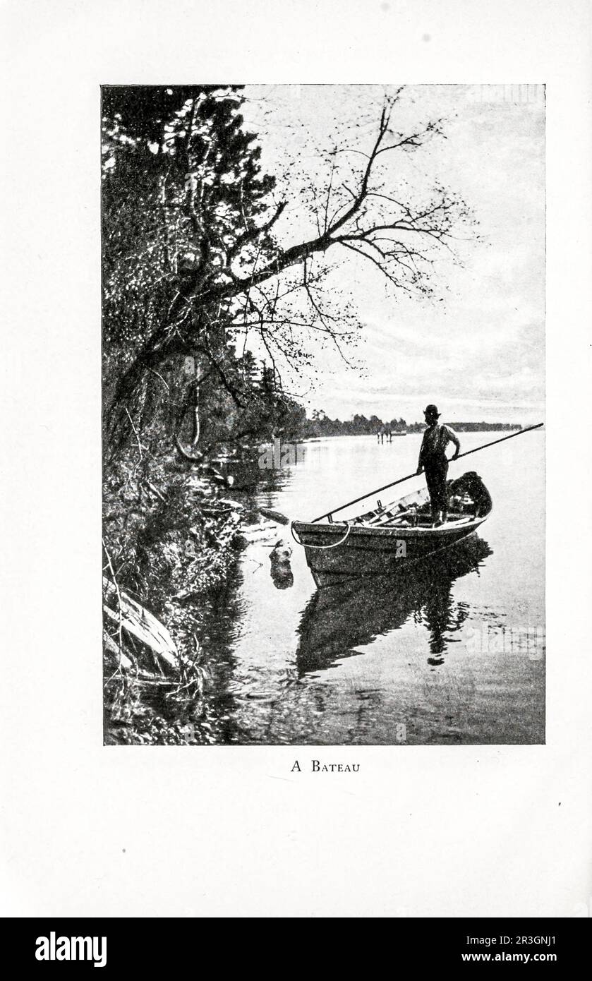 A Bateau black and white photography from the book ' Highways and byways of the Mississippi Valley ' by Clifton Johnson, 1865-1940 Publication date 1906 Published in New York, The Macmillan company; from the See America First Series Stock Photo