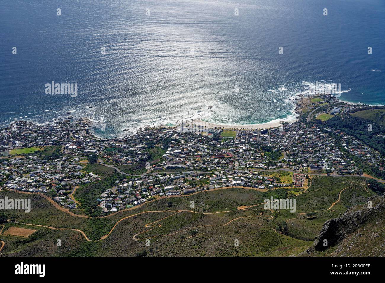 View of Cape Town from top of Table Mountain, South Africa Stock Photo