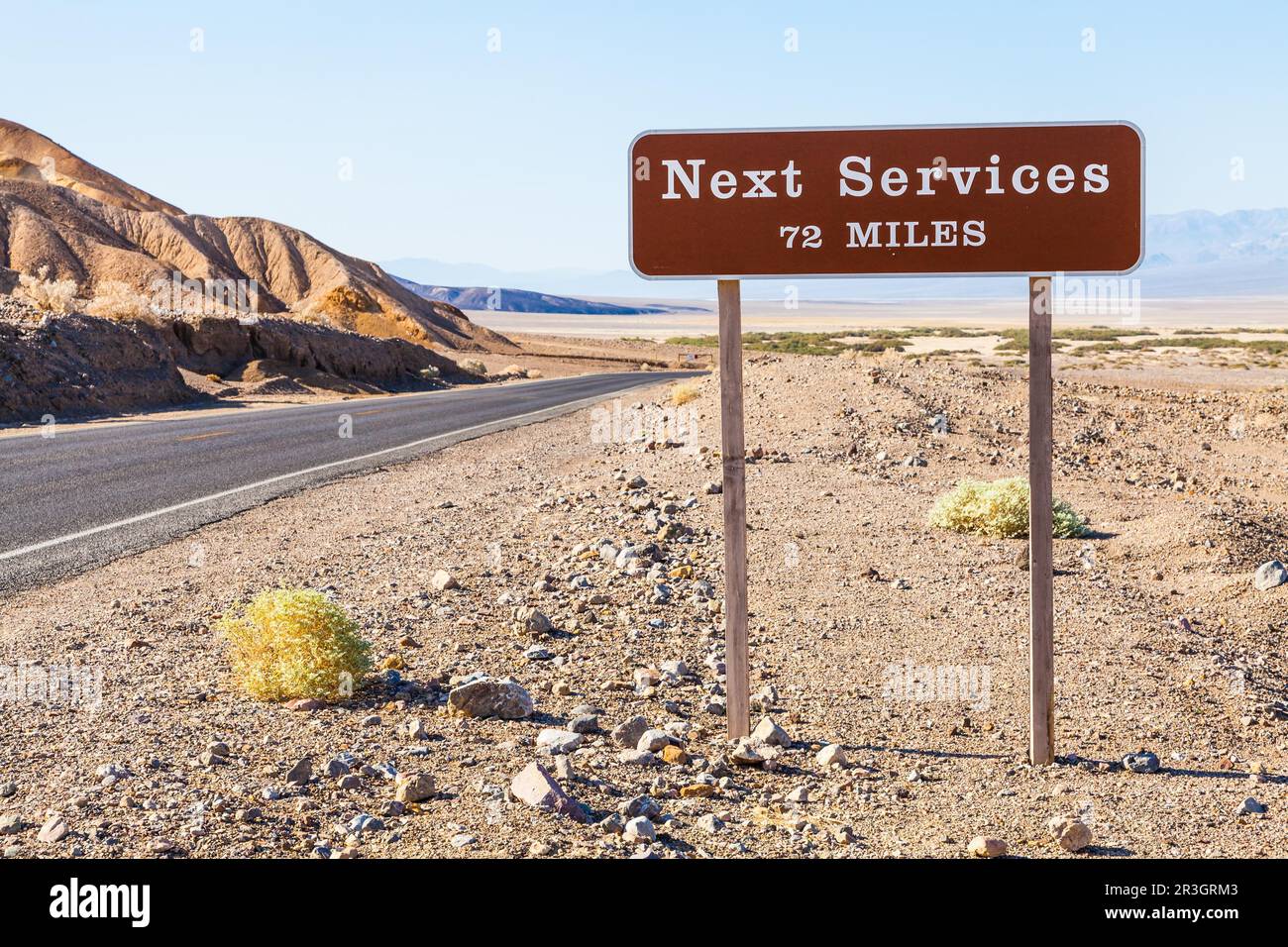 Death Valley, USA. Next service streetsight useful for travel concept Stock Photo