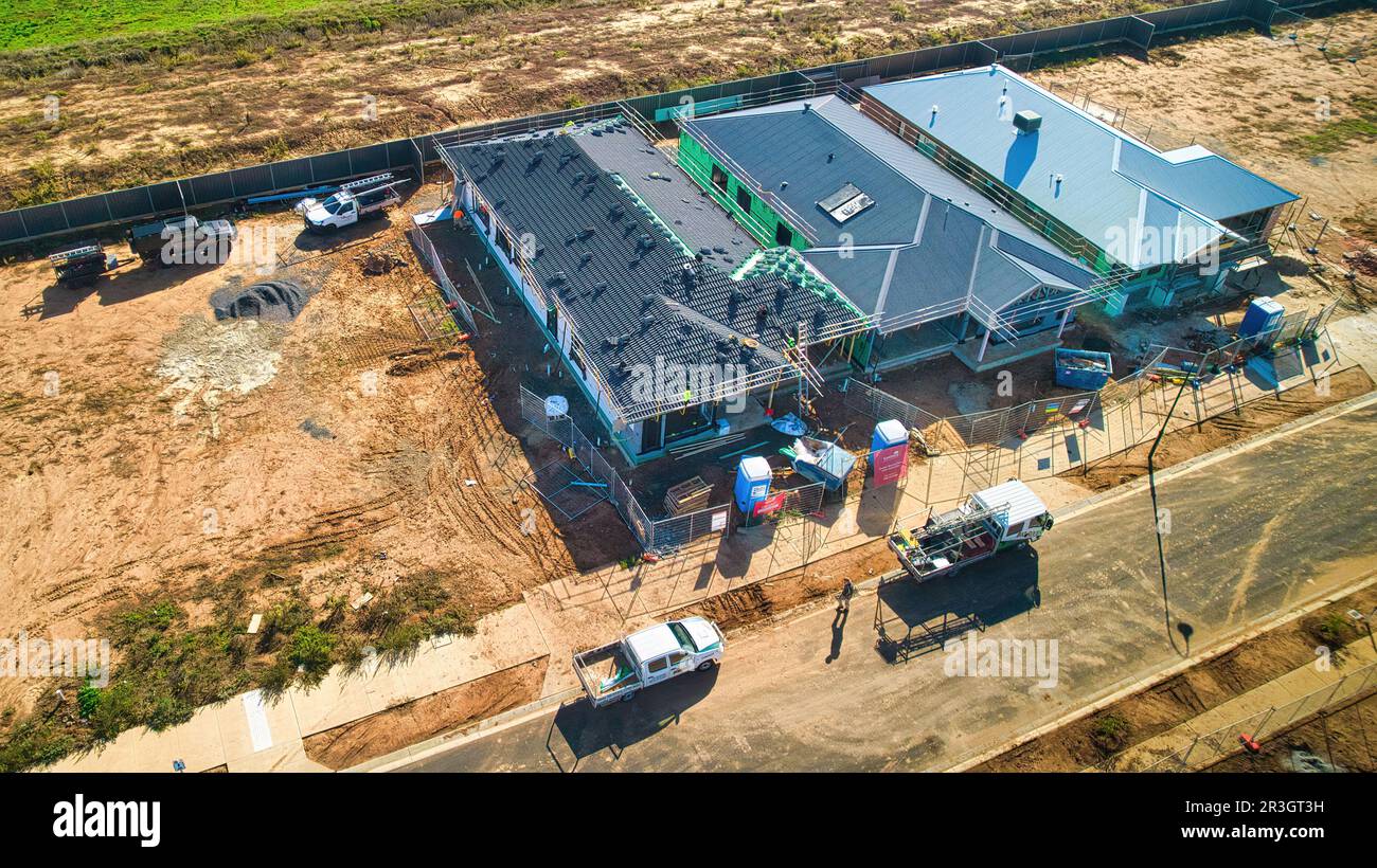 Yarrawonga, Victoria, Australia 13 April 2023 Roof tilers at a house