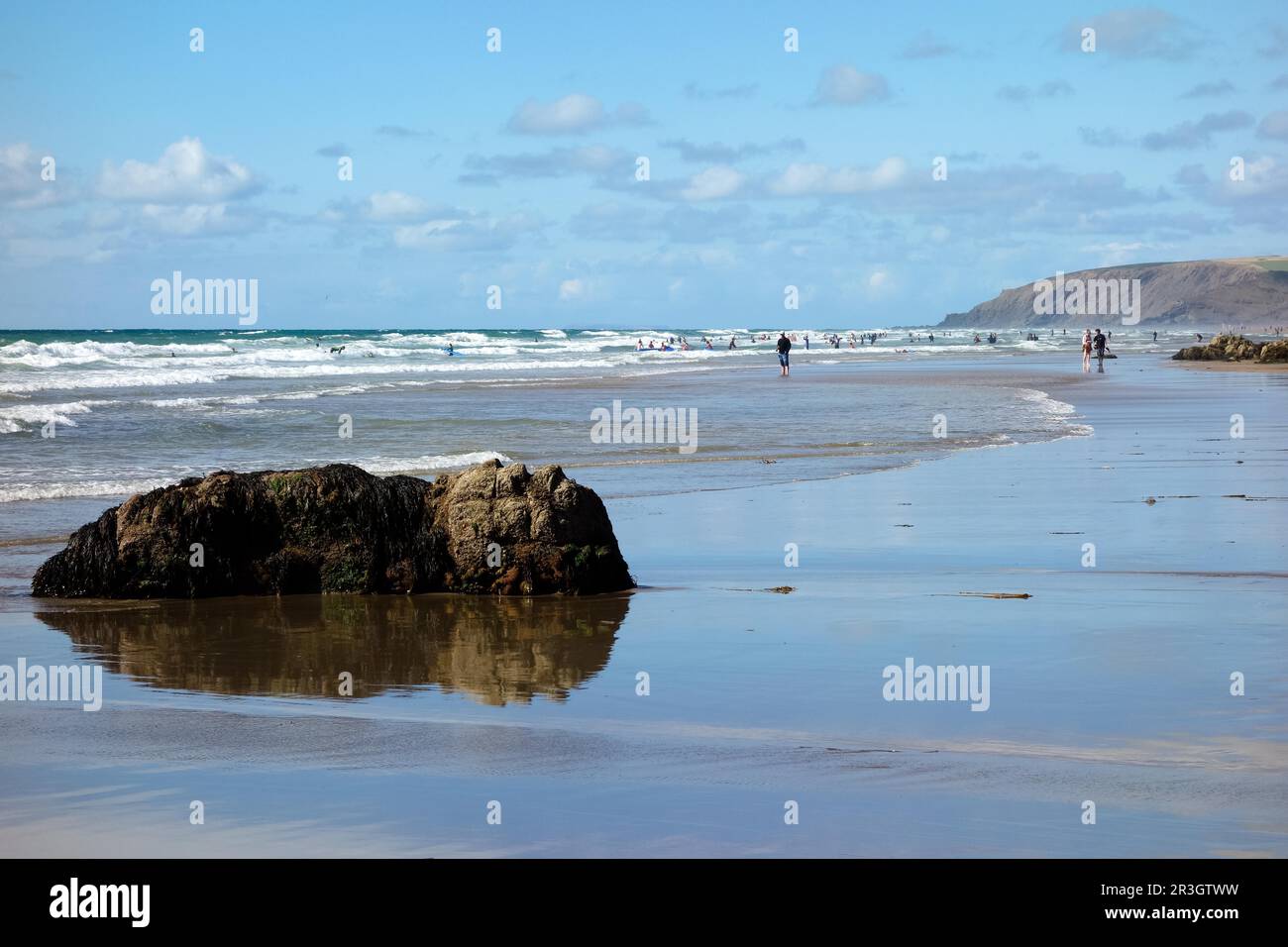 BUDE, CORNWALL/UK - AUGUST 12 : People on the beach at Bude on August 12, 2013. Unidentified people Stock Photo