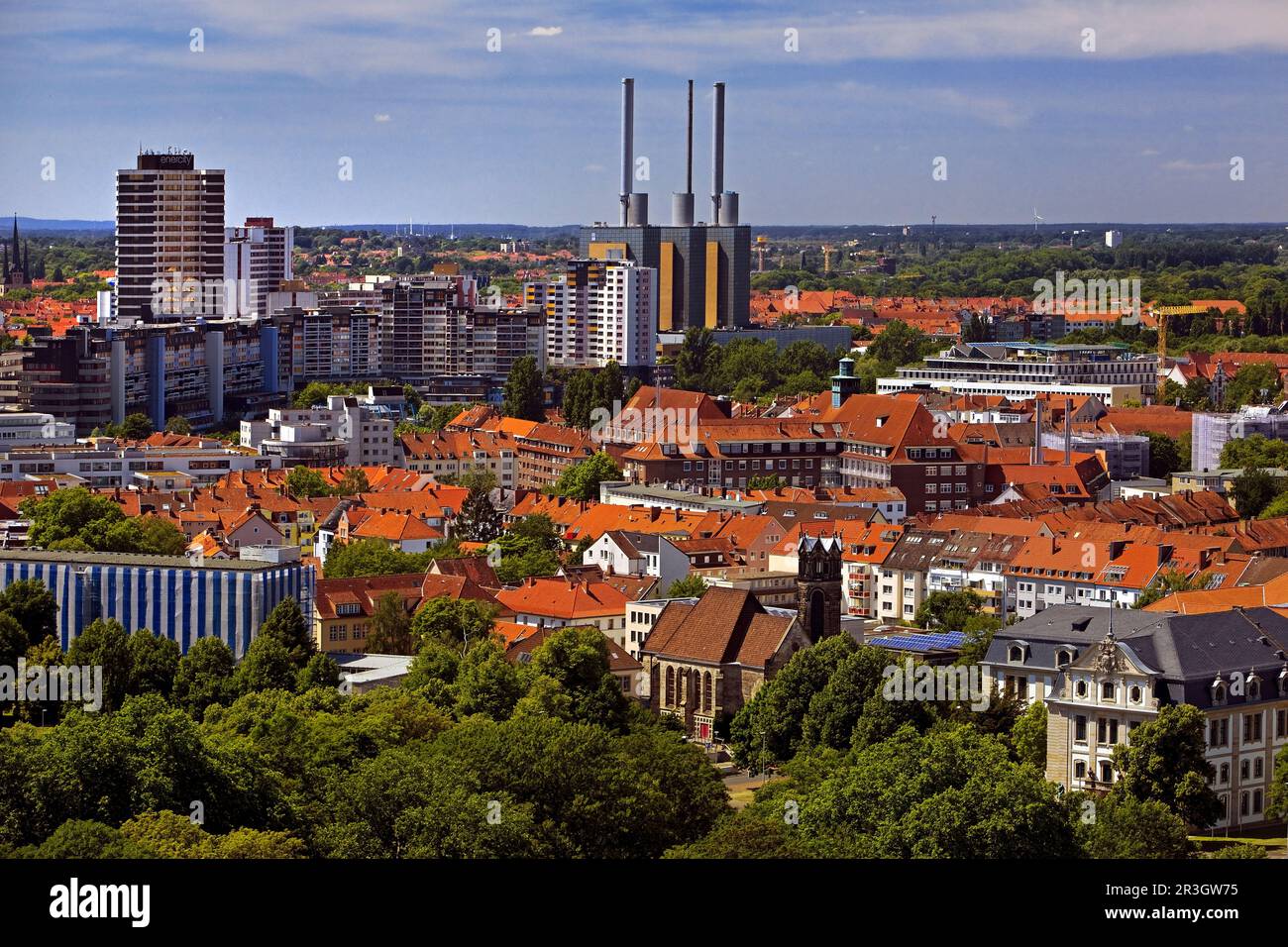 View from the town hall tower to the Linden combined heat and power plant, Hanover, Germany, Europe Stock Photo