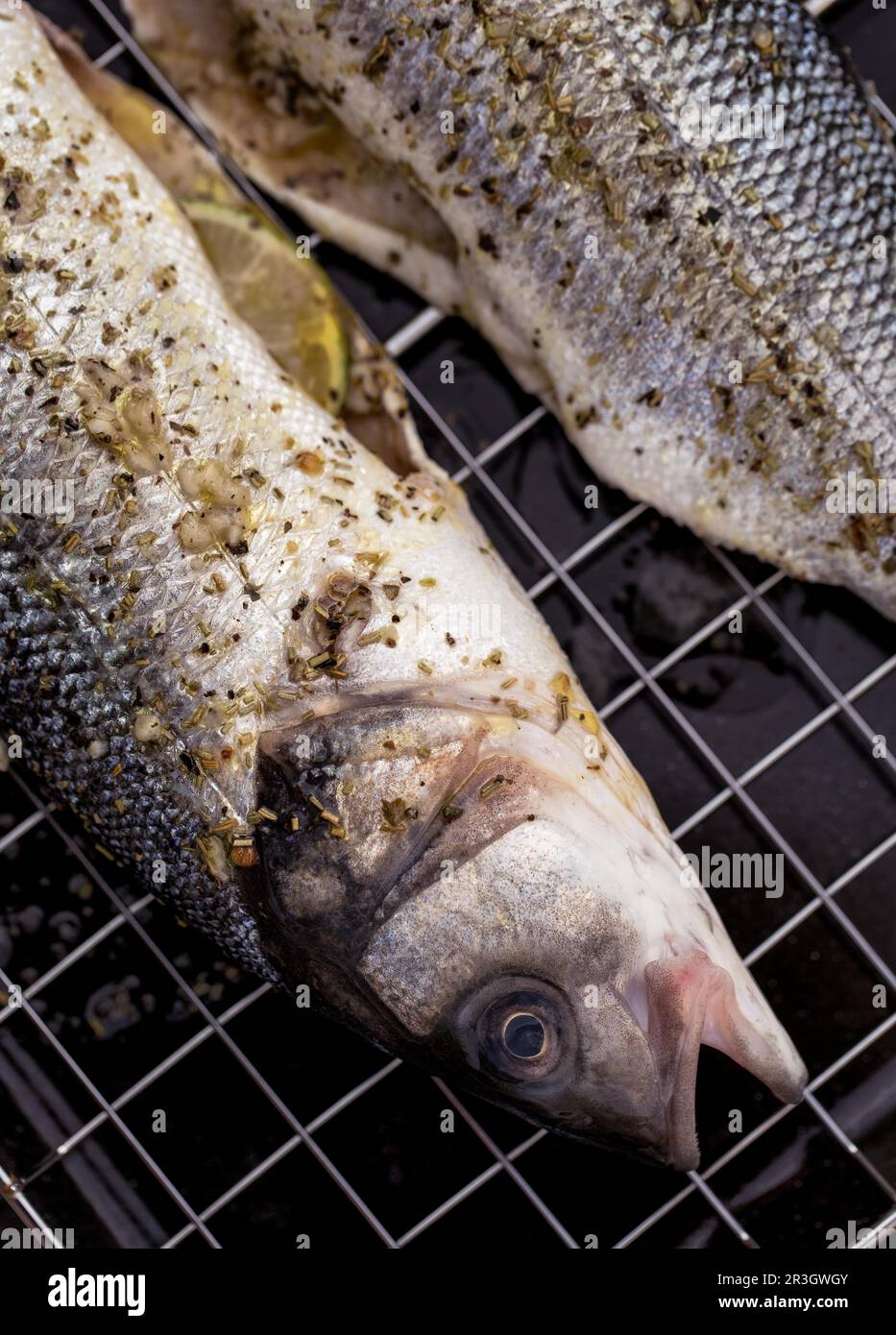 Fresh sea bass for grilling Stock Photo