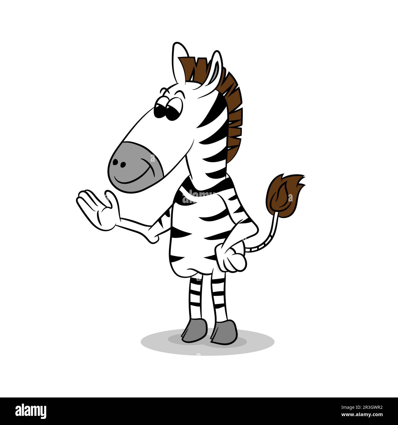 Cute cartoon zebra with a waving hand on a white background, vector illustration Stock Photo