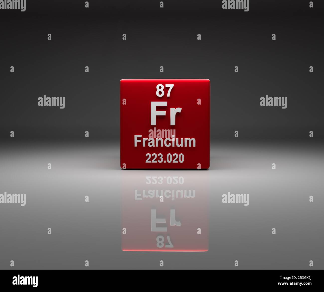 Cube with Francium number 87 periodic table 3d rendering Stock