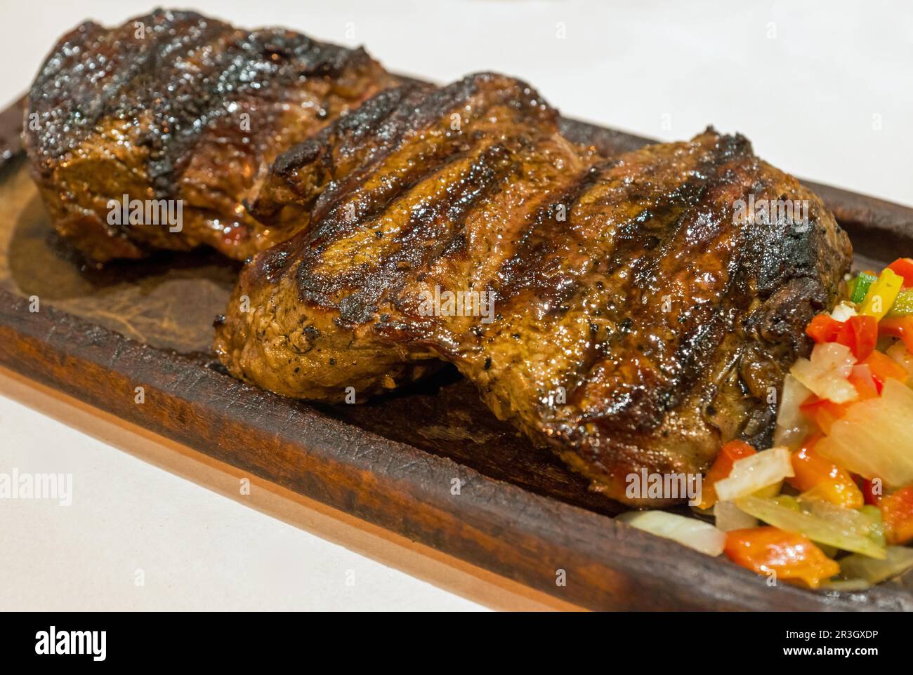 Grilled steak, seen in Argentina Stock Photo