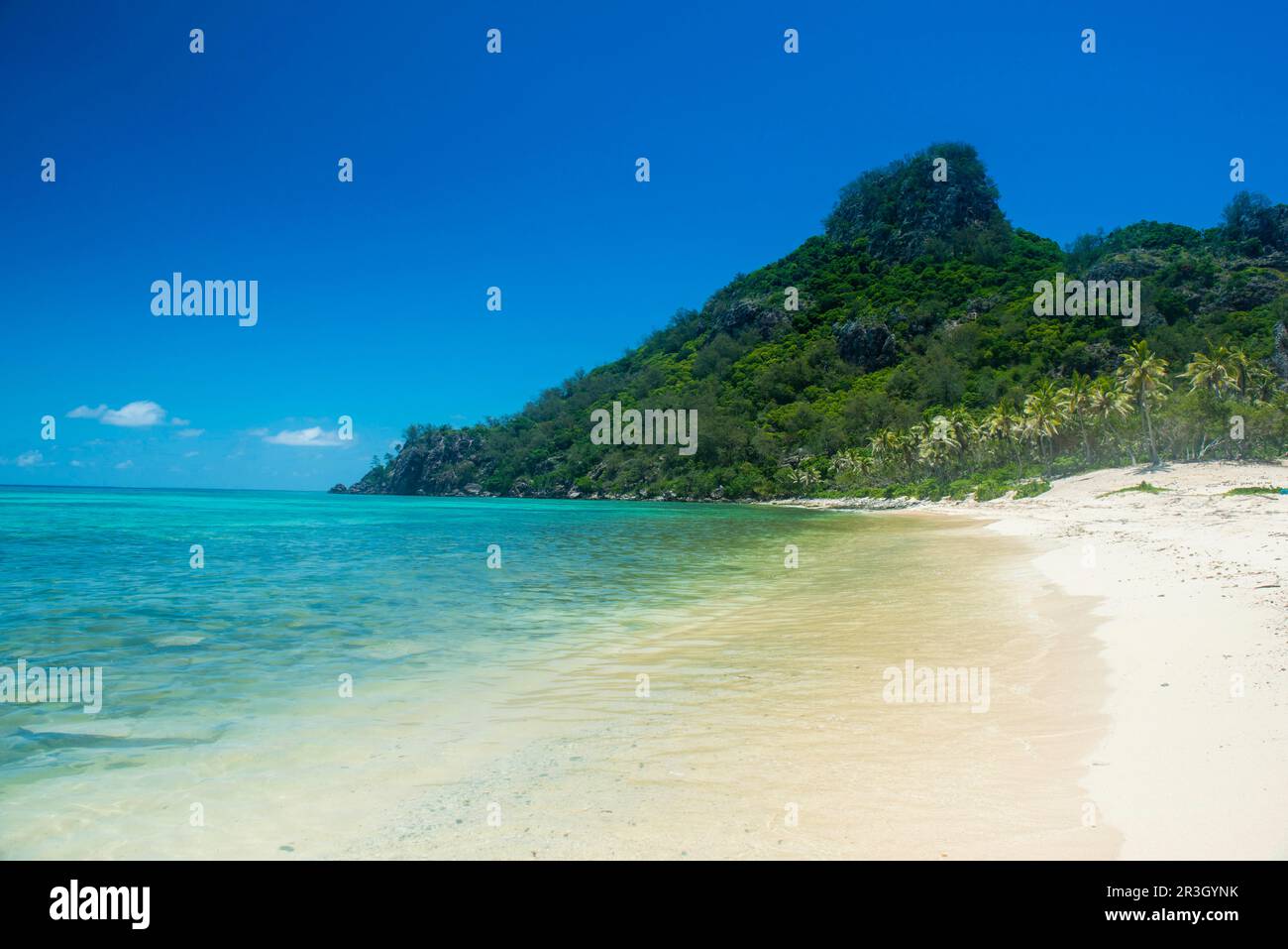 Beautiful white sand beach on Monuriki or Cast away island, Mamanuca ...